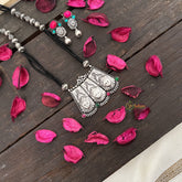 Vriksham German Silver Durga Maa Pendant Black Beaded Magalsutra-S990